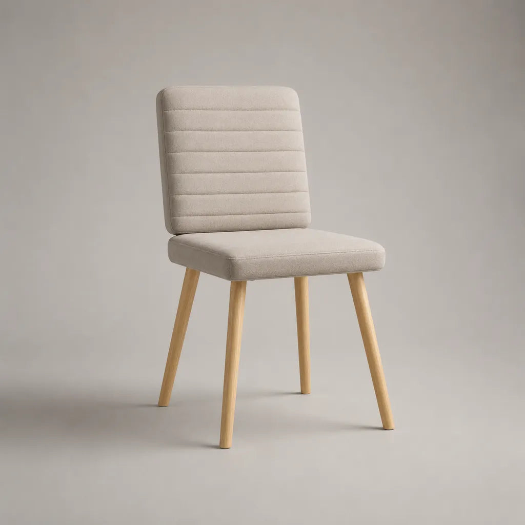 Esszimmerstuhl mit Stoffpolsterung und Holzbeinen, Beige/Natur, 48 × 55 × 84 cm