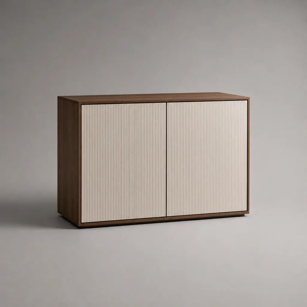 Sideboard mit 2 Türen aus MDF und Spanplatte, Walnussbraun und Creme, 120 × 40 × 80 cm