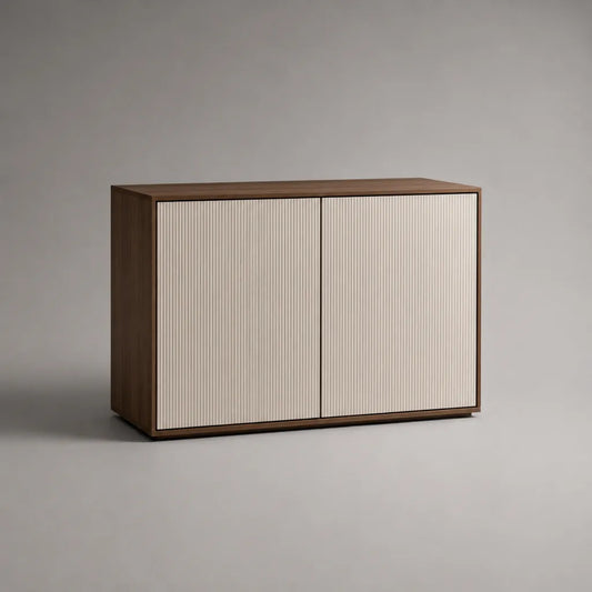 Sideboard mit 2 Türen aus MDF und Spanplatte, Walnussbraun und Creme, 120 × 40 × 80 cm