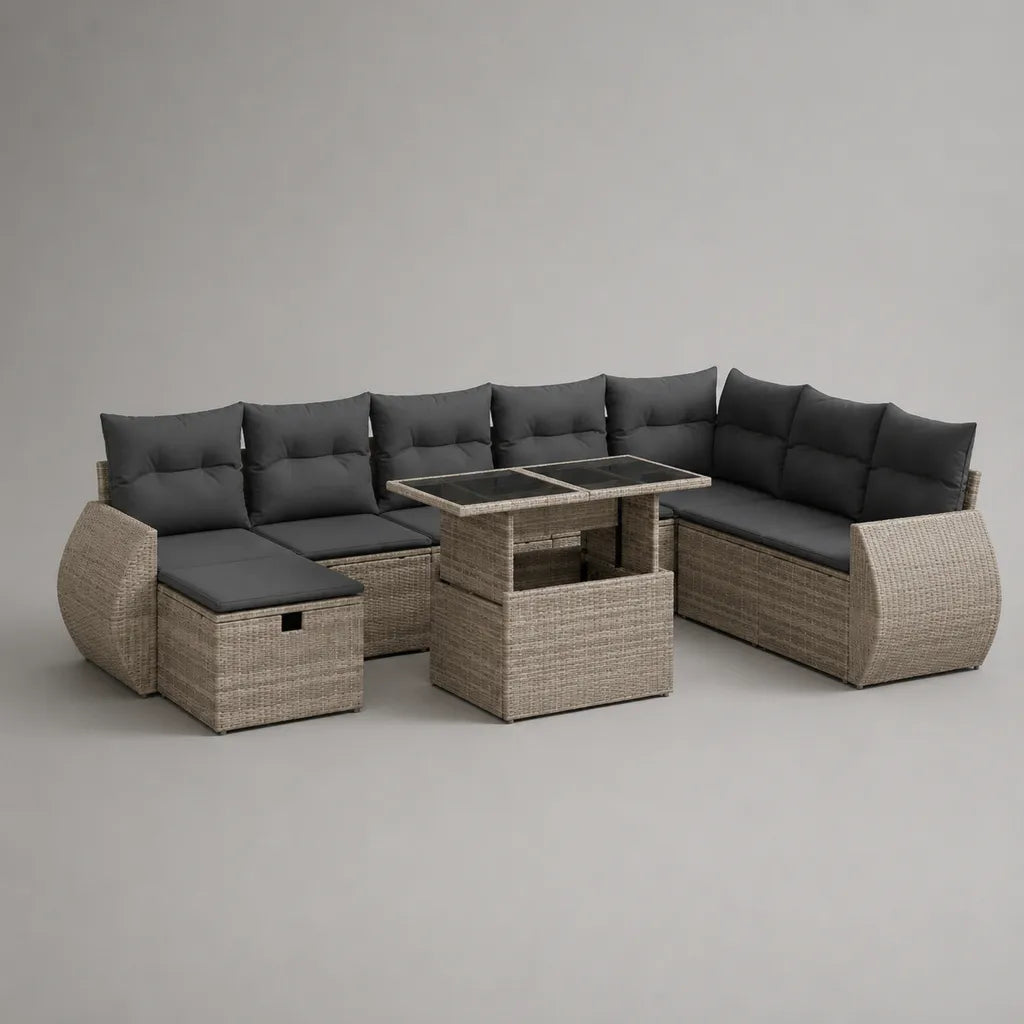 5-teiliges Gartensofa-Set aus PE-Rattan mit Stahlgestell, U-Form, Grau/Anthrazit, 240 x 180 x 75 cm