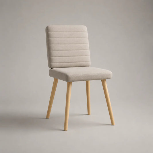 Esszimmerstuhl mit Stoffpolsterung und Holzbeinen, Beige/Natur, 48 × 55 × 84 cm