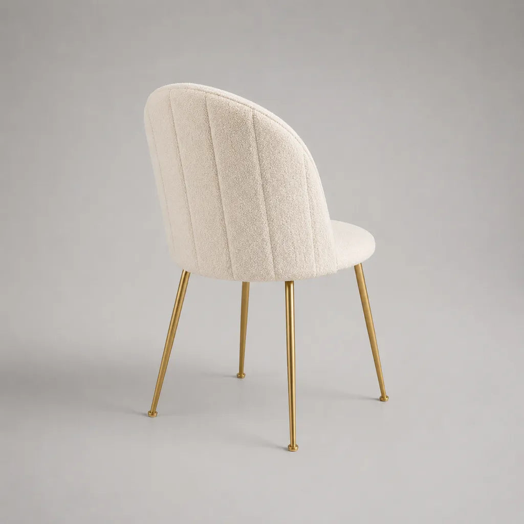 Esszimmerstuhl Polsterstuhl aus Polyester-Bouclé mit Stahlbeinen, Cremeweiß/Goldfarben, 52 × 58 × 82 cm