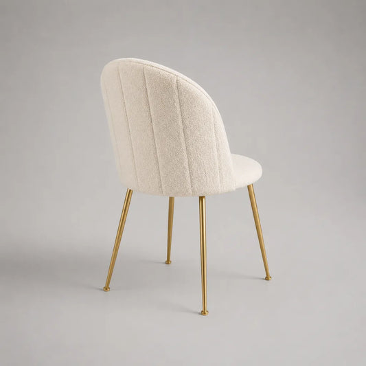 Esszimmerstuhl Polsterstuhl aus Polyester-Bouclé mit Stahlbeinen, Cremeweiß/Goldfarben, 52 × 58 × 82 cm