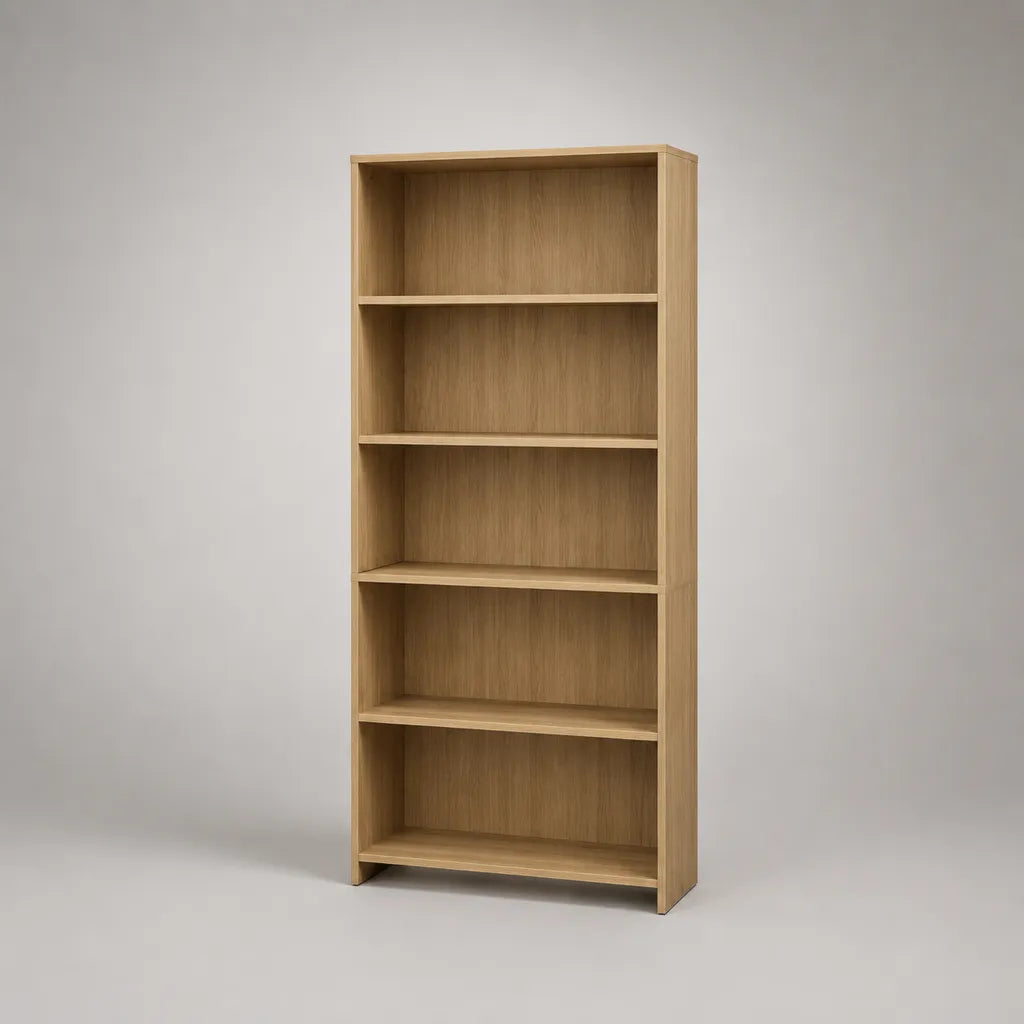Bücherregal Standregal aus melaminharzbeschichteter Spanplatte mit 5 offenen Fächern, Eiche hell, 80 × 24 × 180 cm
