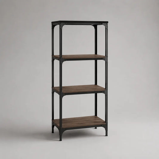 Standregal mit 3 Ablagen aus Stahl und MDF, Schwarz/Dunkelbraun, 60 × 30 × 130 cm