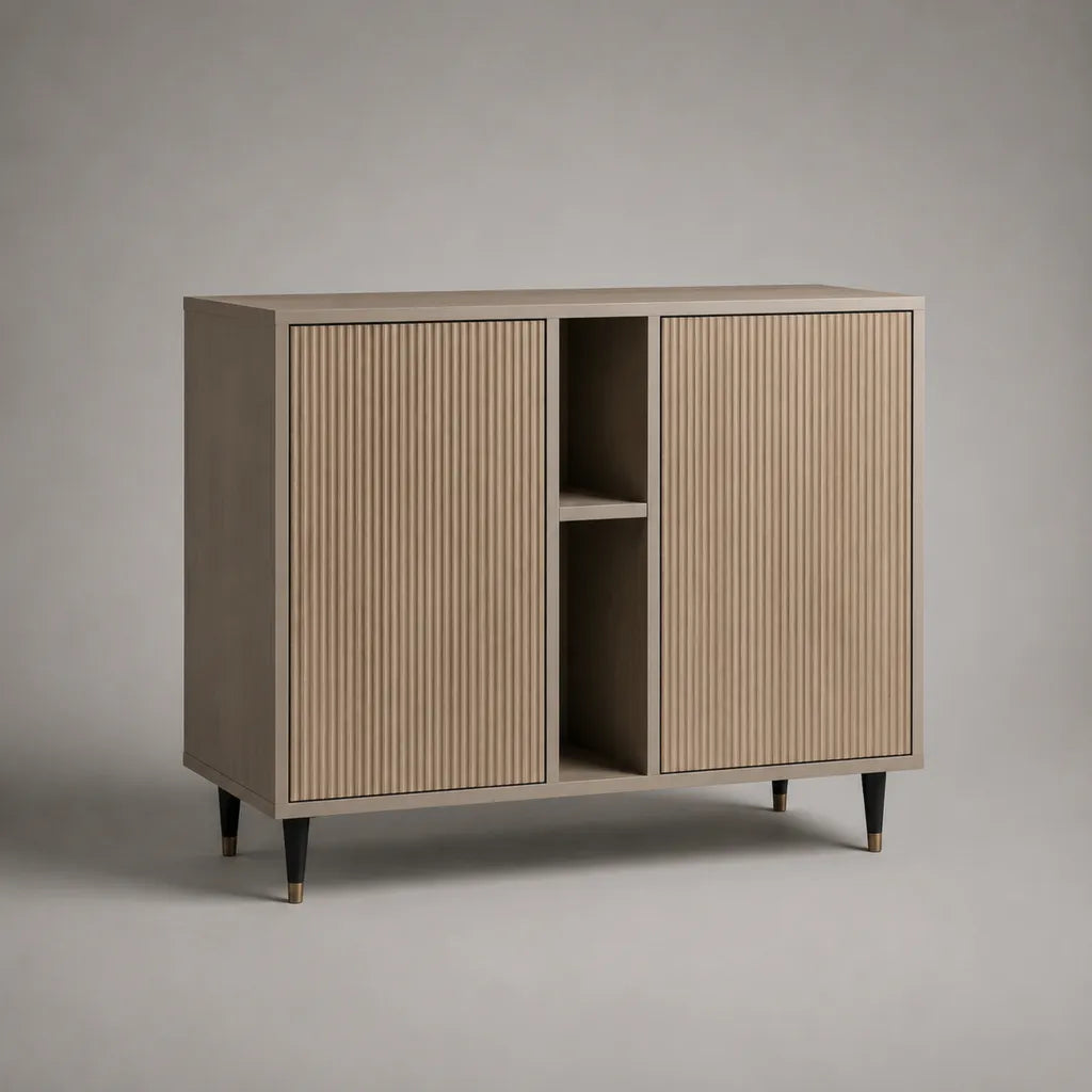 Sideboard aus MDF und Spanplatte mit 2 Türen und 2 offenen Fächern, Taupe und Beige, 100 × 40 × 90 cm
